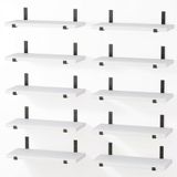 BAKAJI Set van 10 zwevende houten wandplanken, multifunctioneel wandrek met metalen houders, ideaal voor slaapkamer, woonkamer, keuken, badkamer, boekenkast, ruimtebesparend, 40 x 15 cm, wit