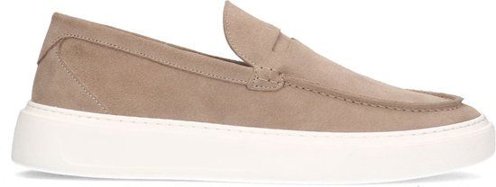 Manfield Beige suède loafers met sportieve zool - Maat 41