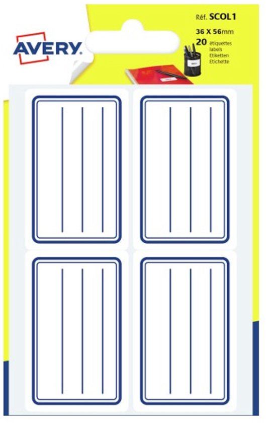 Avery SCOL1, Blauw, Wit, Rechthoek, Permanent, 36 x 56, Papier, 5 stuk(s)
