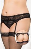 Plus Softline Dames set Jarretelgordel met G-String Sexy Kanten Lingerie Set met Bloemen Zwart maten S- 3XL grote maten XXL