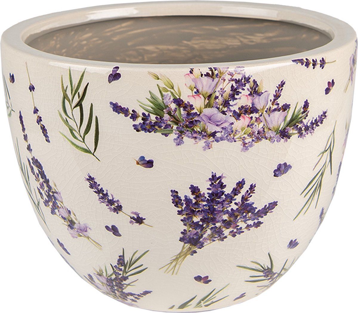 Clayre & Eef Bloempot Ø 20x15 cm Paars Groen Keramiek Lavendel Bloempot binnen Plantenpot Plant pot