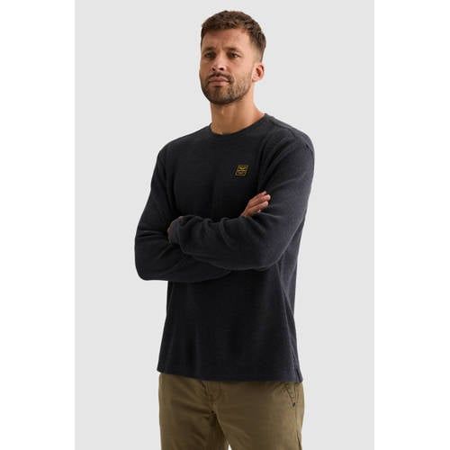 PME Legend regular fit longsleeve met wafelstructuur - donkerblauw