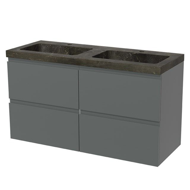 Maxaro Badkamermeubel 120cm Modulo Middengrijs 4 Lades Greeploos Wastafel Natuursteen Blue Stone