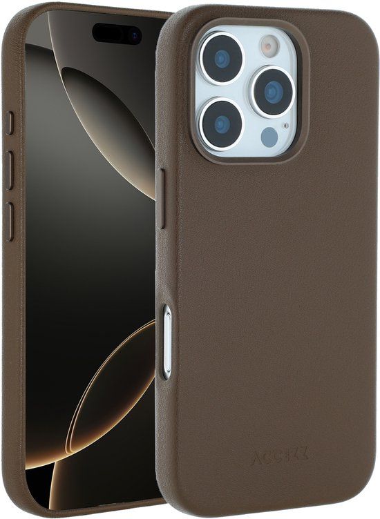 Accezz Leather Backcover Geschikt voor iPhone 16 Pro MagSafe Coffee Brown