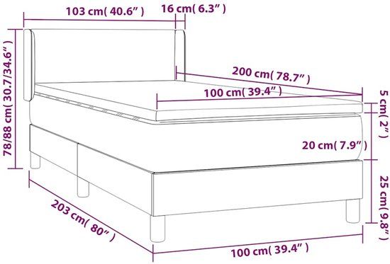 vidaXL Boxspring met matras fluweel donkerblauw 100x200 cm