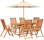 vidaXL Acacia Hout Buiten Eetset met Parasol 8-delig Crème Wit en Natuurlijk