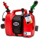 hünersdorff 805062 professionele dubbele jerrycan voor brandstof en olie met zadeltas en twee vulsystemen, 6 + 3 liter, UN-goedkeuring, Made in Germany, rood
