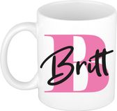 Bellatio Decorations Naam mok Britt - roze - wit - keramiek - 300 ml - cadeau beker