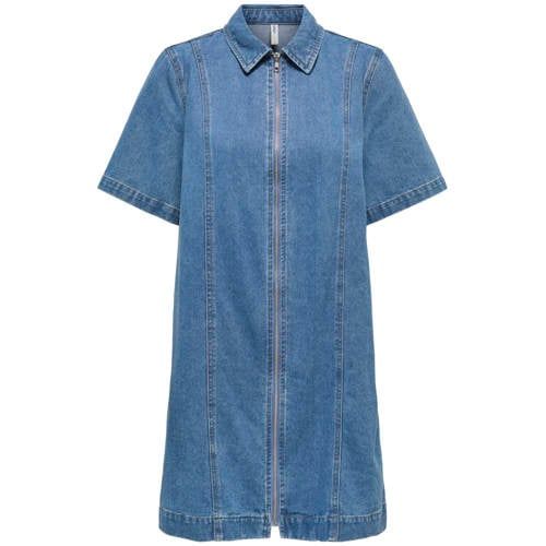 ONLY - ONLROSENHEIM S/S ZIP DRESS DNM AKM MOCH - Meisjes - Mini jurk - Katoen - Blauw