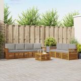 vidaXL - Bank loungeset - 7 zitplekken - Natuurlijk en lichtgrijs - Massief acacia hout
