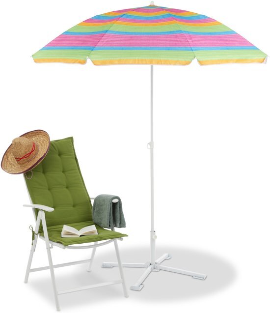Relaxdays strandparasol gestreept - 2m parasol - zonnebescherming tuin - uitschuifbaar