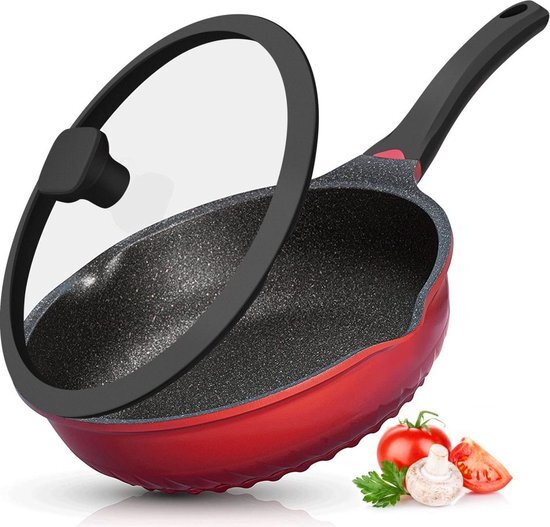 Hakal Multifunctionele 3 in 1 Wokpan met Deksel + Wok + Hapjespan 28 cm -Rood