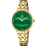 Festina F20601/B Dames Polshorloge Goudkleurig Groene Wijzerplaat Staal