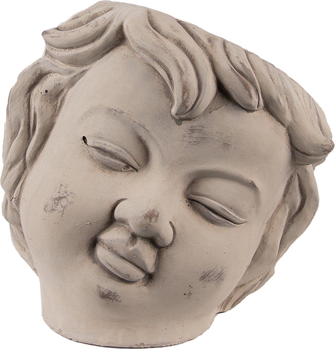 Clayre & Eef Bloempot Hoofd 23x26x22 cm Beige Grijs Steen