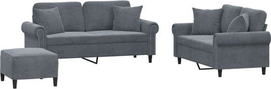 vidaXL 3-delige Loungeset met kussens fluweel donkergrijs