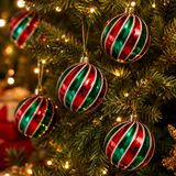 Holly & Jolly Boules de Noël - 6x - rouge et vert - 8 cm - plastique