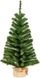 Bellatio Decorations Kunst kerstboom - groen - H90 cm - met jute zak/kluit