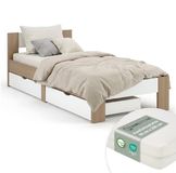 Homestyle4u Eenpersoonsbed - 90x200 cm - met Matras - 2 Opberglades - Bruin en Wit