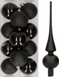 Decoris Kaemingk B.V. 12x Zwarte kunststof kerstballen met glazen piek mat - Kerstversiering