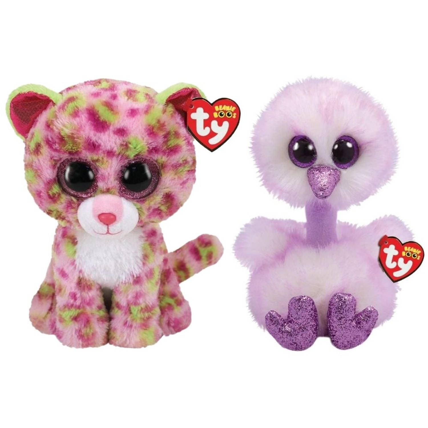 TY - Knuffel - Beanie Buddy - Lainey Leopard & Kenya Ostrich - Meerkleurig