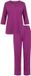Ulla Popken - Dames - pyjama ogenborduursel ronde hals siernaden 3/4-mouwen - Bes - Maat 62+