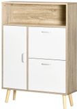 Merkloos Schoenenkast – Schoenenrek – Schoenenopberger – Schoenenmeubel – Opbergruimte Voor 8 Paar – Verstelbare Lades - 80 x 25.5 x 112.5 cm - Wit & Natuurlijk Hout
