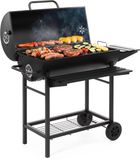 Springos Barbecue à charbon - Sur roues - BBQ - Bac de récupération des cendres - Thermomètre - Plastique - Acier - Noir