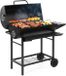 Springos Barbecue à charbon - Sur roues - BBQ - Bac de récupération des cendres - Thermomètre - Plastique - Acier - Noir