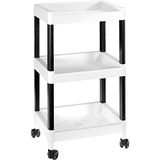 Grote Kunststof Multifunctionele Winkelwagen 3 Manden met Wielen Wit, One Size