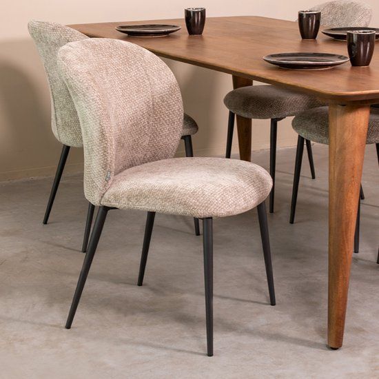 LABEL51 Vino Eetkamerstoel - Grijs - Chenille - Zwart Metalen Frame