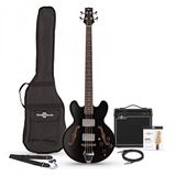 Gear4music San Francisco Semi-akoestische Basgitaar + SubZero V15B Versterkerpakket, Zwart