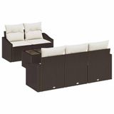vidaXL Bankstel - 6-delig - Bruin en Crème - Poly rotan