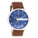 OOZOO Montre Homme Argentée avec Cadran Bleu et Bracelet Cuir Cognac - C11306