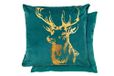 Emma Barclay Fluwelen hert - zachte pluche fluwelen kussenhoes met folieprint in smaragdgroen - 43x43cm