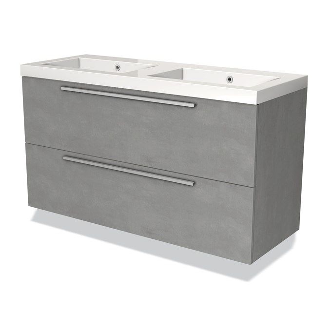 Maxaro Badkamermeubel 120cm Modulo Lichtgrijs Beton 2 lades Vlak Wastafel Mineraalmarmer