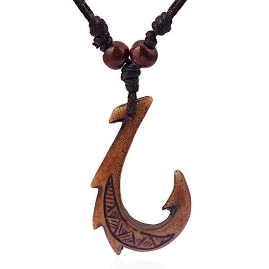 LGT JWLS Lookinggoodtoday Touw Ketting voor Heren met Bruine Haak Kettinghanger van Hars