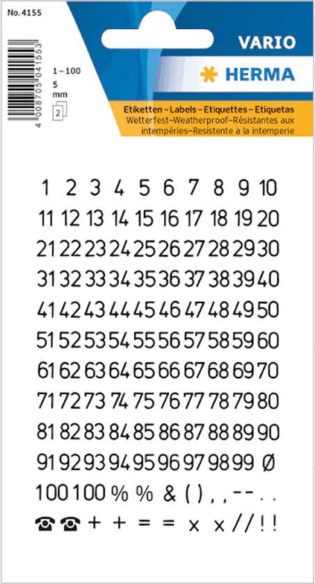 HERMA Etiket 4155 5mm getallen zwart op transparant