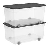Rotho Clearbox Set van 2 opbergdozen met deksel 63l, Kunststof (PP) BPA-vrij, zwart/transparant, 63 (72.0 x 40.0 x 40.0 cm)