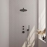 Brauer Black Edition Thermostatische Regendoucheset Inbouw - Hoofddouche 30 cm - Rechte Wandarm - Handdouche Staaf - Doucheslang - Wandaansluitbocht - Mat Zwart
