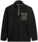 Superdry Fuji-fleecetrui met halve drukknoopsluiting Heren Zwart S