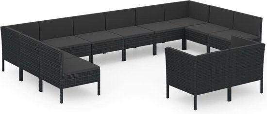 vidaXL 12-delige Loungeset met kussens poly rattan zwart