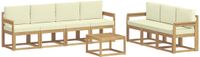 vidaXL Bank loungeset Wit en crème Acacia hout