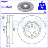 DELPHI Disques de frein pour PEUGEOT: 208, 2008, 207, Partner, 307, 3008, 5008, Ranch, 206, 308, 1007 & CITROËN: C3, Berlingo, DS3 (Ref: BG3622)