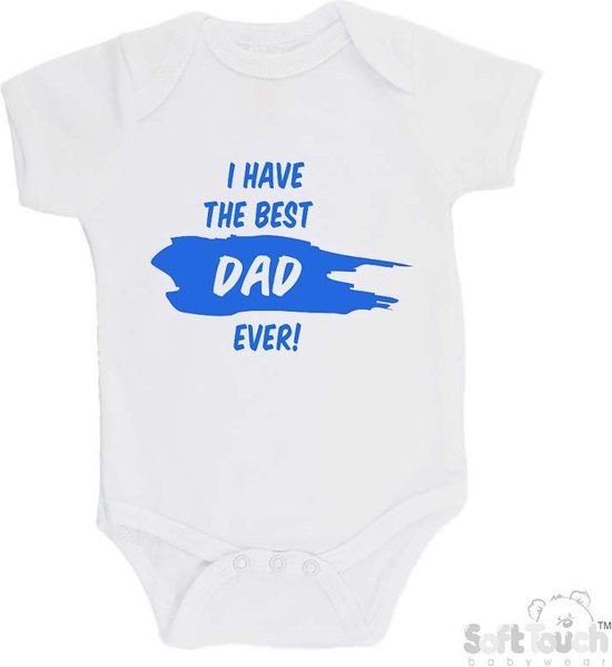 Merkloos / Sans marque 100% katoenen Romper "I have the best dad ever!" Vaderdag Unisex Katoen Wit/blauw Maat 62/68