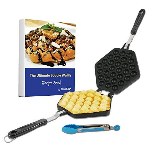StarBlue Bubble Waffle Maker Pan by with Free Recipe ebook and Tongs - Make Crispy Hong Kong Style Egg Waffle in 5 Minutes