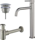 Fortifura Calvi Slim Wastafelkraanset - verhoogde wastafelkraan - always open plug - verlaagde design sifon - PVD - geborsteld RVS