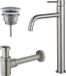Fortifura Calvi Slim Wastafelkraanset - verhoogde wastafelkraan - always open plug - verlaagde design sifon - PVD - geborsteld RVS