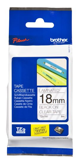 Brother TZe-141 Tape Zwart op transparant (18 mm)