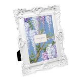 Laura Ashley 5x7 witte sierlijke getextureerde handgemaakte hars fotolijst met ezel en haak voor tafelblad en muur display, decoratief bloemenontwerp woondecoratie, fotogalerij, kunst, meer (5 x 7,