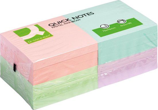 Q-CONNECT Quick Notes - 76 x 76 mm - 100 vel - Pak van 12 blokken - Pastelkleuren